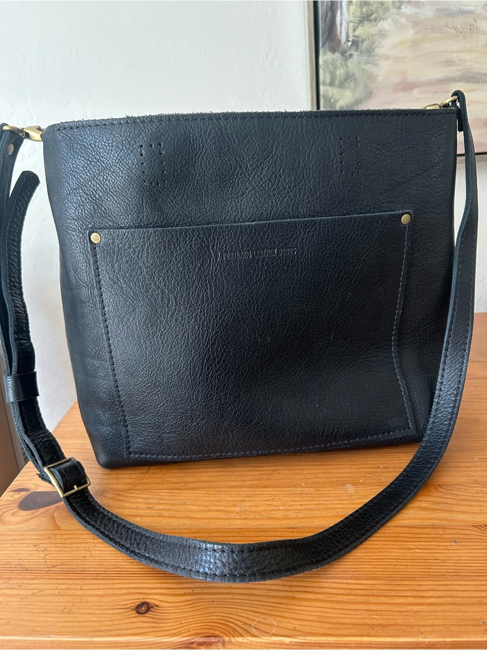Portland Leather Black Leather Crossbody with Front Slip Pocket